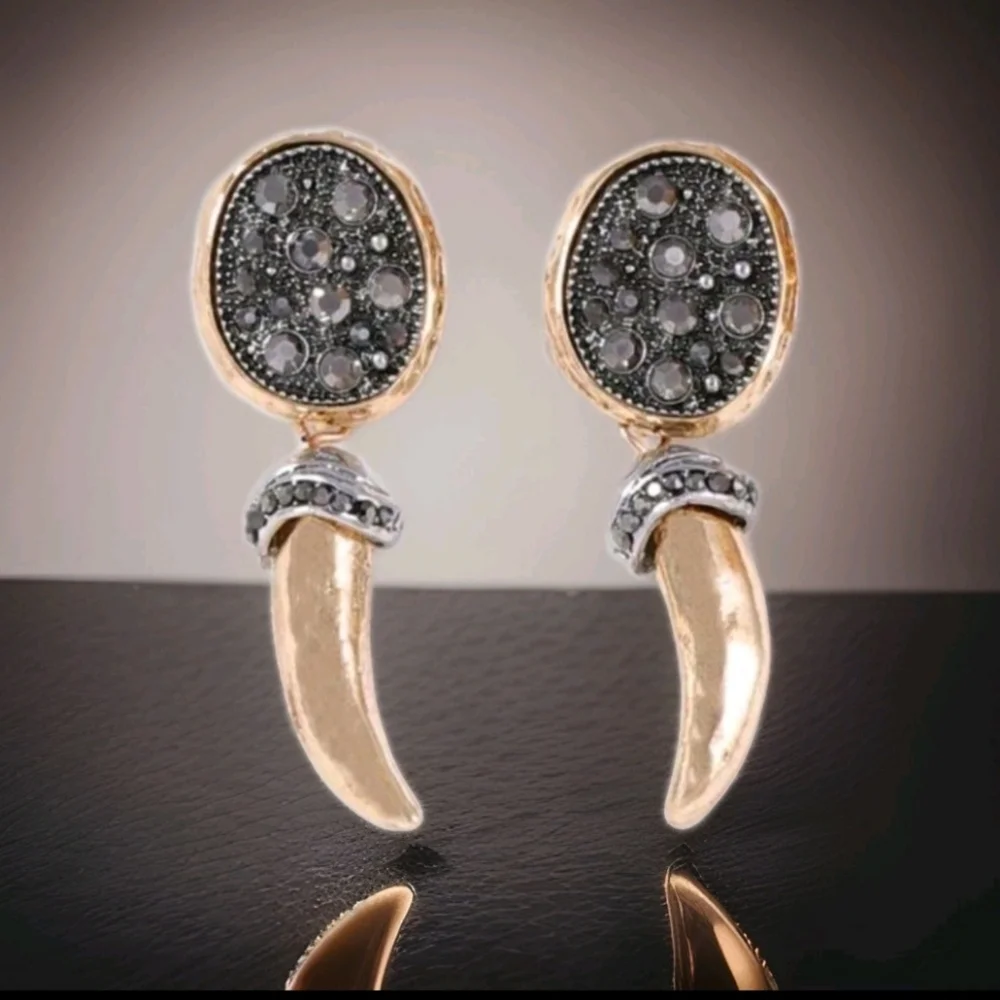 NWT Two-toned Natural Marcassite Encrusted Dangling Gold Spike Drop Earrings